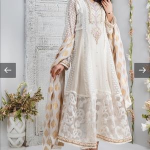 Eid Shaadi Wedding 3 piece designer pakistani Indian salwar kameez white gold